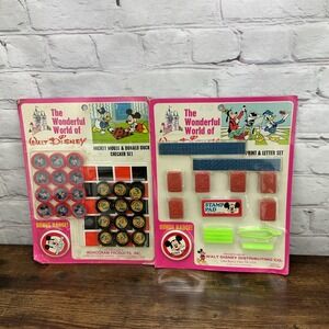 Disney 1970s Mickey Mouse Donald Print & Letter Set & Chess Set W Bonus Badges